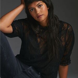 By Anthropologie Black Lace Blouse